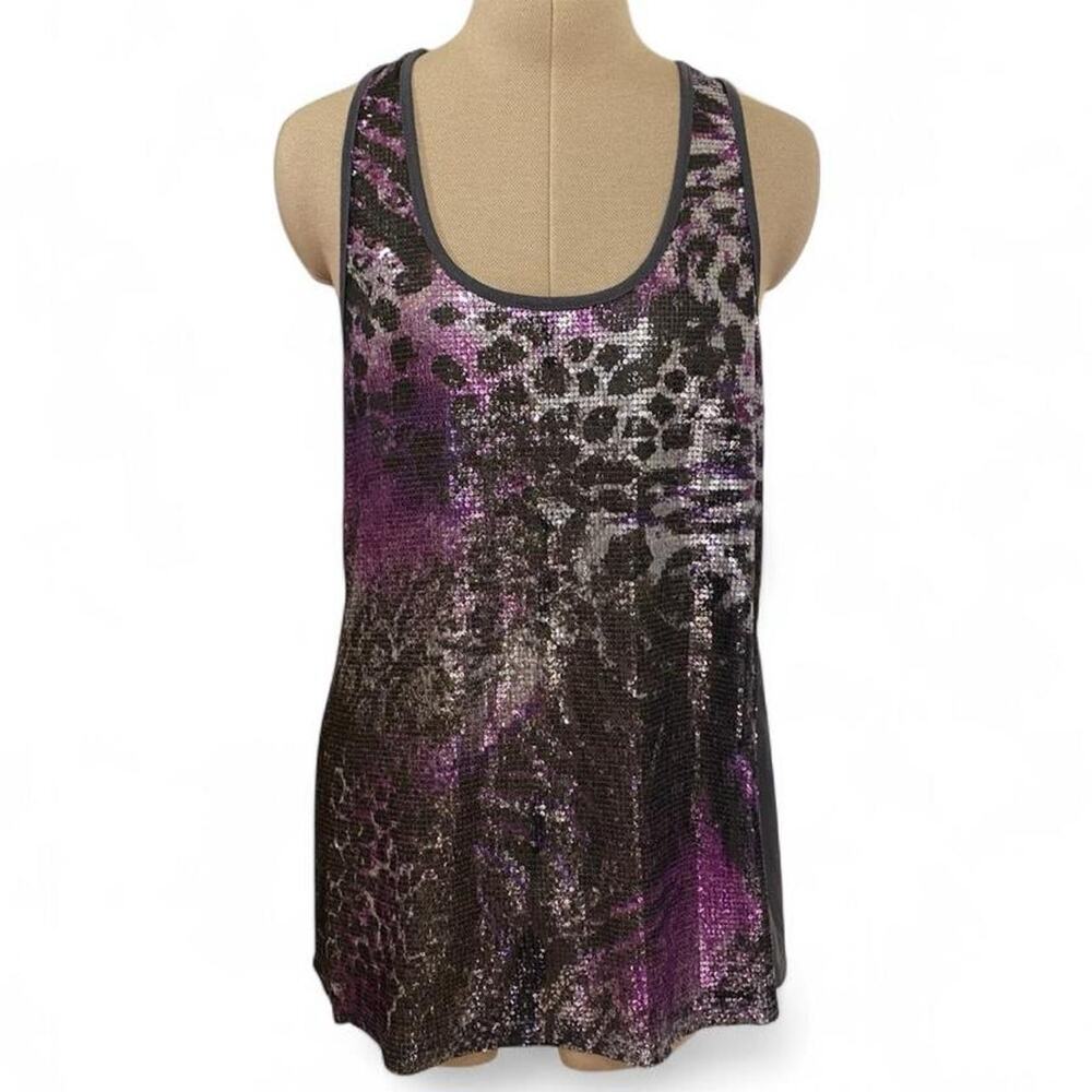 No Boundaries purple & gray leopard print sequin tank top in size L